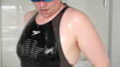 Shower in sportswear and leggings
