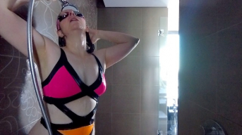 Pink AP Monokini ****ed in the shower